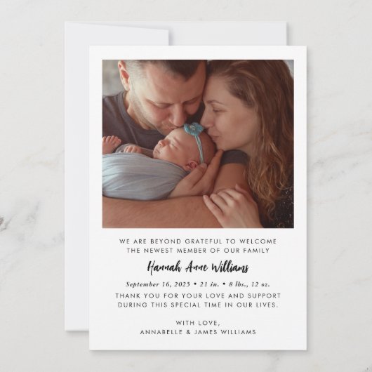 Moderne foto collage Baby geboorte Dank je Aankondiging (Achterkant)
