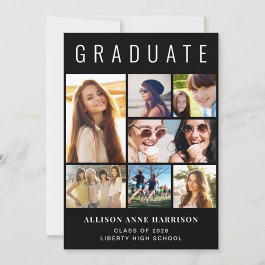 Moderne foto Collage Black Afstuderen Aankondiging (Voorkant)