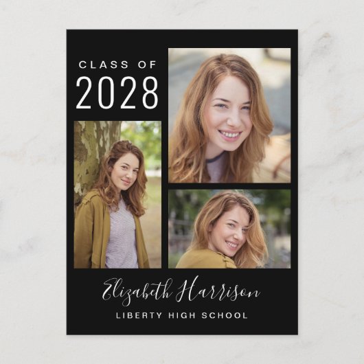 Moderne foto Collage Black Afstuderen Aankondigingskaart (Voorkant)