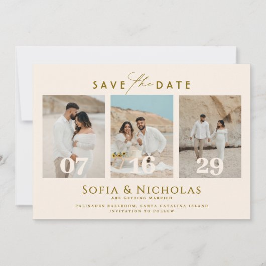 Moderne foto-collage Boho-bruiloft Save The Date (Voorkant)