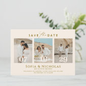 Moderne foto-collage Boho-bruiloft Save The Date (Staand voorkant)