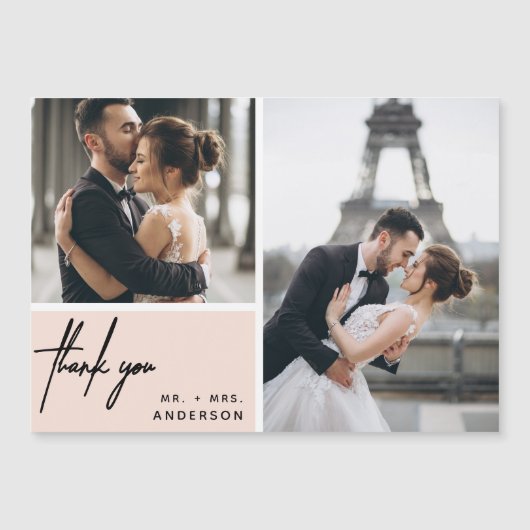 Moderne foto-collage bruiloft Blush Pink Dank je (Voorkant)