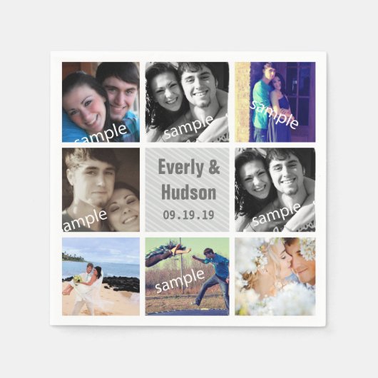 Moderne foto collage bruiloft servetten (Voorkant)