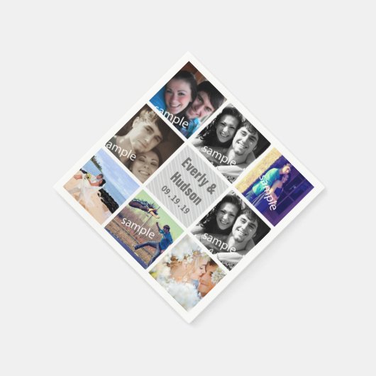 Moderne foto collage bruiloft servetten (Hoek)