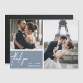 Moderne foto collage bruiloft stoffig blauw dank u (Voorkant / Achterkant)