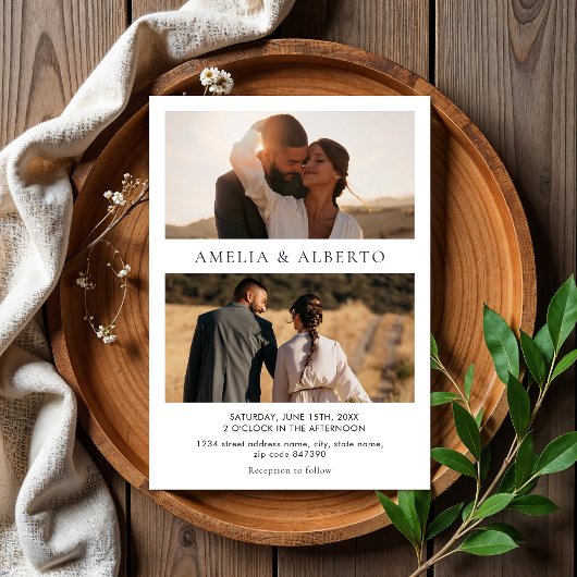 Moderne foto collage bruiloft uitnodiging