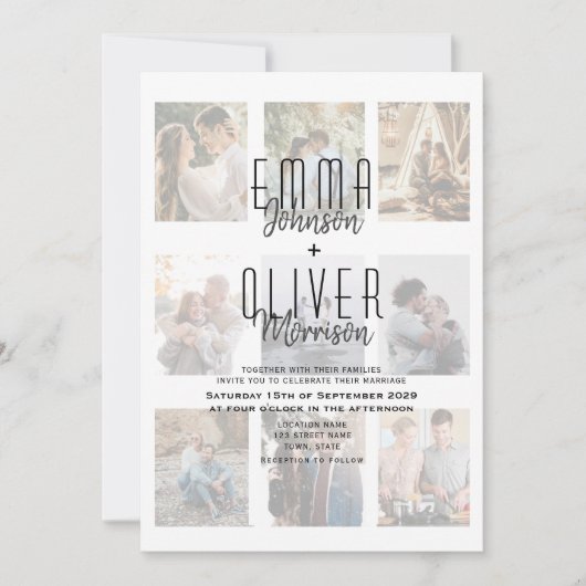 Moderne foto collage bruiloft uitnodiging (Voorkant)