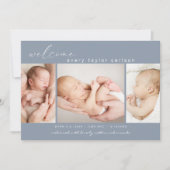 Moderne foto Collage Eenvoudig script blauw geboor Aankondiging (Voorkant)