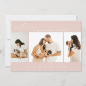 Moderne foto Collage Eenvoudige scriptroze geboort Aankondiging (Voorkant)