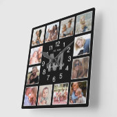 Moderne foto Collage familienaam zwart Vierkante Klok (Hoek)