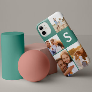 Moderne foto-collage, felgroen initiaal monogram Case-Mate iPhone 14 hoesje