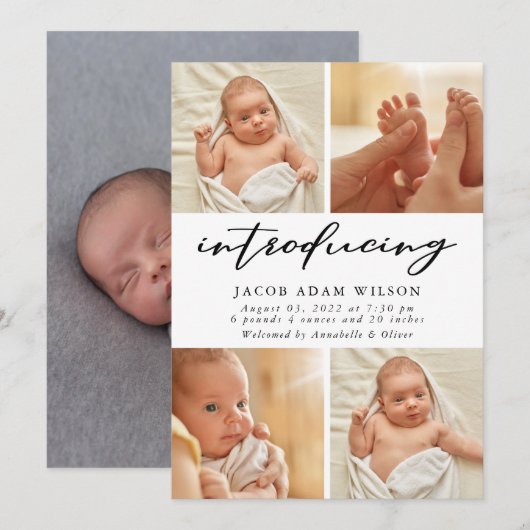 Moderne foto-collage geboorte aankondiging (Voorkant / Achterkant)