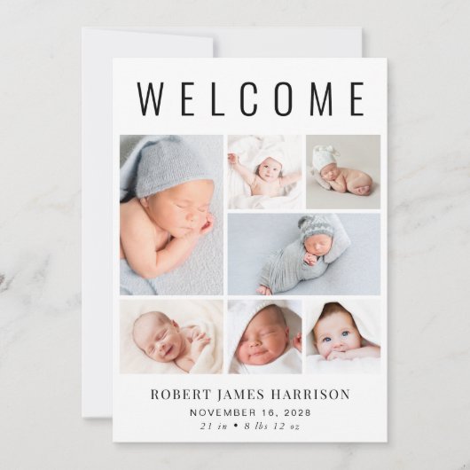 Moderne foto-collage geboorte aankondiging (Voorkant)