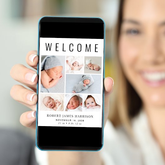 Moderne foto-collage geboorte aankondiging