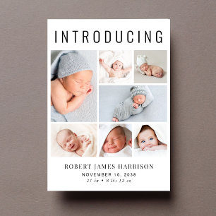 Moderne foto-collage geboorte aankondiging