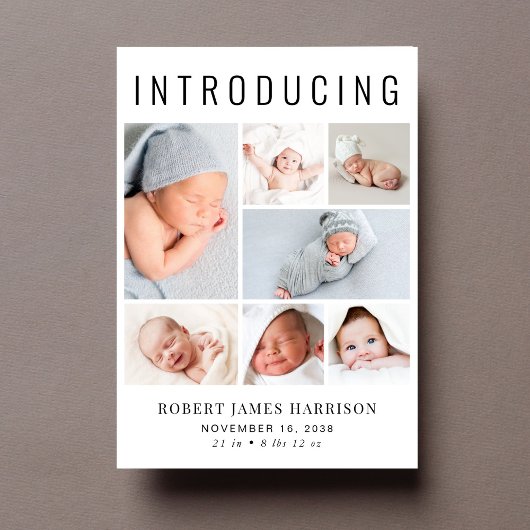 Moderne foto-collage geboorte aankondiging