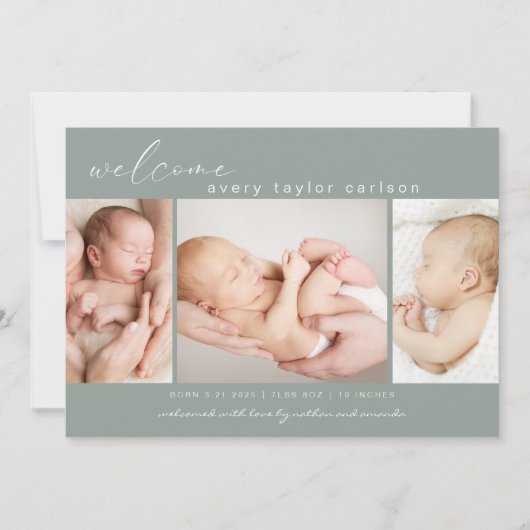 Moderne foto-collage geboorte aankondiging (Voorkant)
