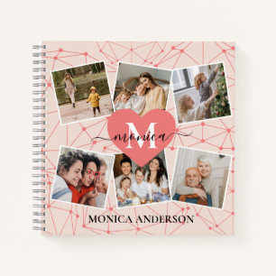 Moderne foto Collage Girly Pink Monogram naam Notitieboek