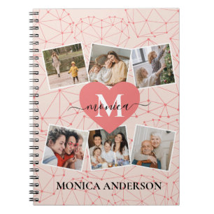 Moderne foto Collage Girly Pink Monogram naam Notitieboek
