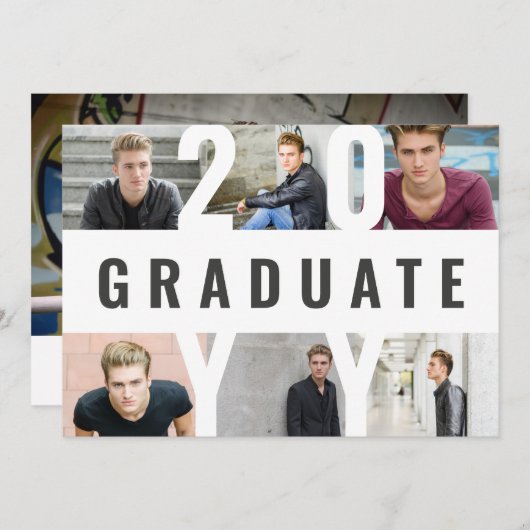 Moderne foto collage grafische typografie-afstuder aankondiging (Voorkant / Achterkant)