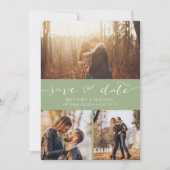 Moderne foto Collage Handgeschreven Sage Green Aankondiging (Voorkant)