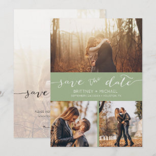 Moderne foto Collage Handgeschreven Sage Green Aankondiging