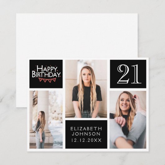 Moderne foto Collage Happy 21e verjaardag Bedankkaart (Voorkant / Achterkant)