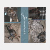 Moderne Foto Collage Hond Dusty Blauw Fleece Deken (Voorkant (Horizontaal))