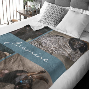 Moderne Foto Collage Hond Dusty Blauw Fleece Deken