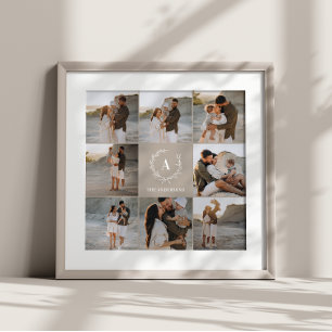 Moderne foto collage krans monogram familie bruin poster