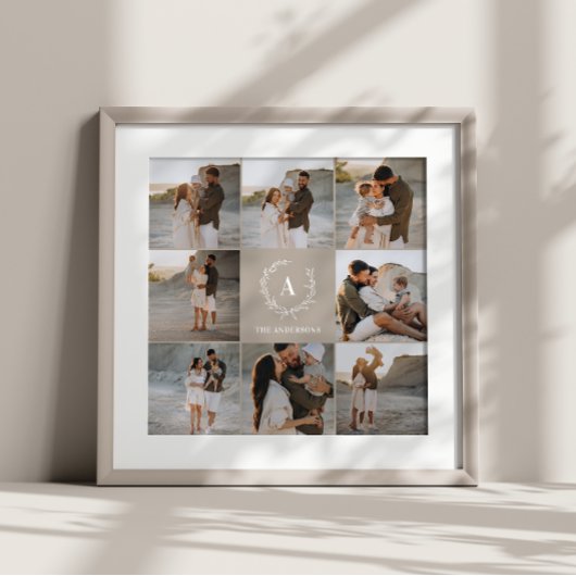 Moderne foto collage krans monogram familie bruin poster