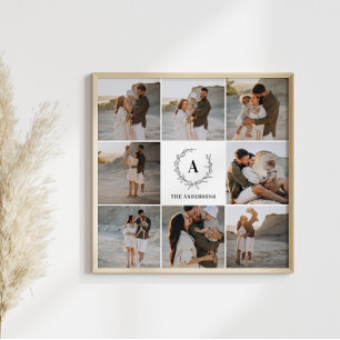 Moderne foto collage krans monogram familie poster