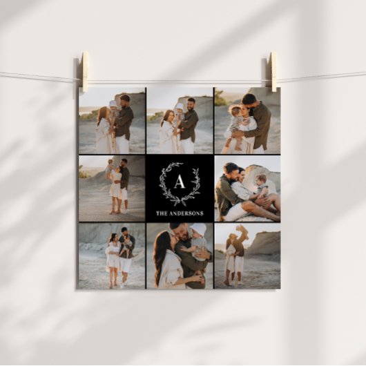 Moderne foto collage krans monogram familie zwart poster