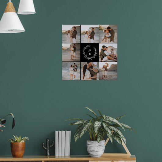 Moderne foto collage krans monogram paar poster (Woonkamer 1)