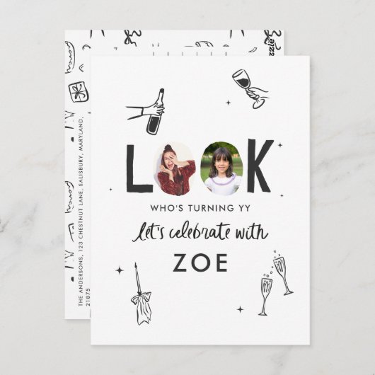 Moderne foto collage leuk handgetekende verjaardag briefkaart (Voorkant / Achterkant)