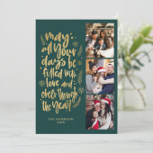 Moderne foto collage Nieuwjaar script   Feestdagenkaart (Staand voorkant)