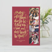 Moderne foto collage Nieuwjaar script Feestdagenkaart (Staand voorkant)