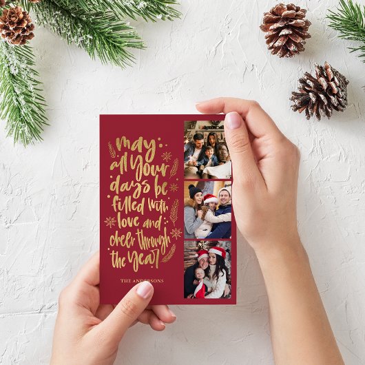 Moderne foto collage Nieuwjaar script Feestdagenkaart