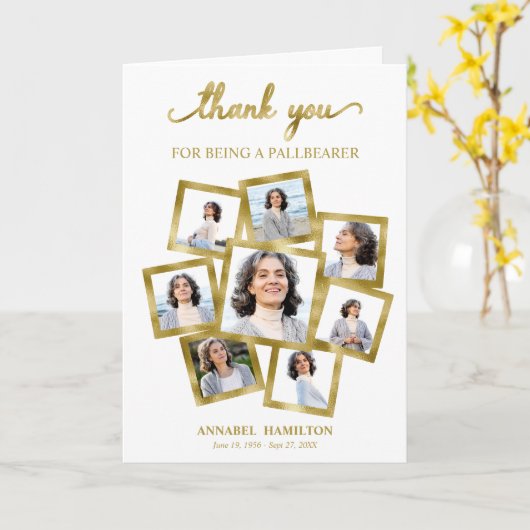 Moderne foto collage palledrager dank u kaart (Gele Bloem)