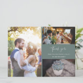 Moderne foto Collage Pine Green Wedding Bedankt (Staand voorkant)