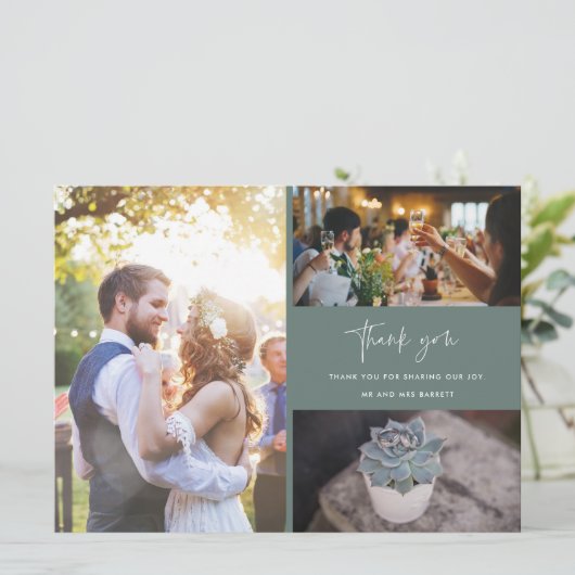 Moderne foto Collage Pine Green Wedding Bedankt (Staand voorkant)
