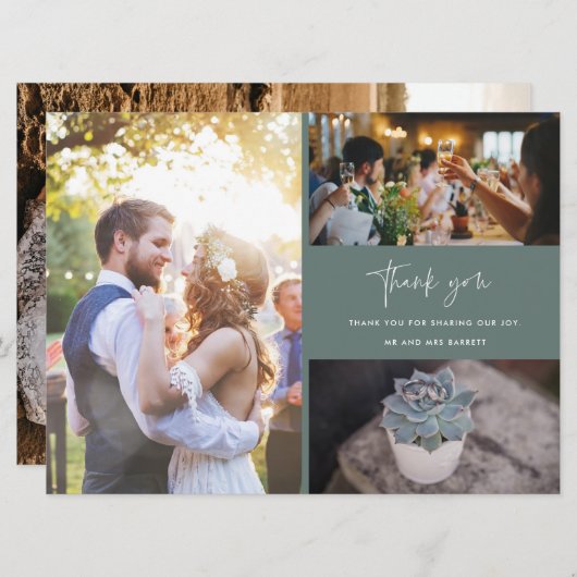 Moderne foto Collage Pine Green Wedding Bedankt (Voorkant / Achterkant)