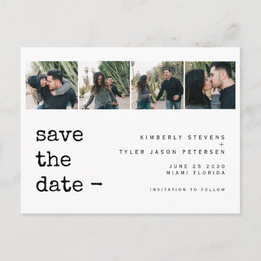 Moderne foto collage QR CODE bruiloft bewaart de d Aankondigingskaart (Voorkant)