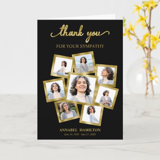 Moderne foto-collage rouwkaarten en dankbetuiginge kaart (Gele Bloem)