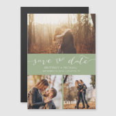 Moderne foto Collage Sage Green Save the Date (Voorkant / Achterkant)