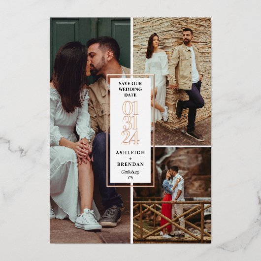 Moderne Foto Collage Save The Date Folie Uitnodiging (Voorkant)