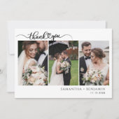 Moderne foto collage script bruiloft bedankkaart (Voorkant)