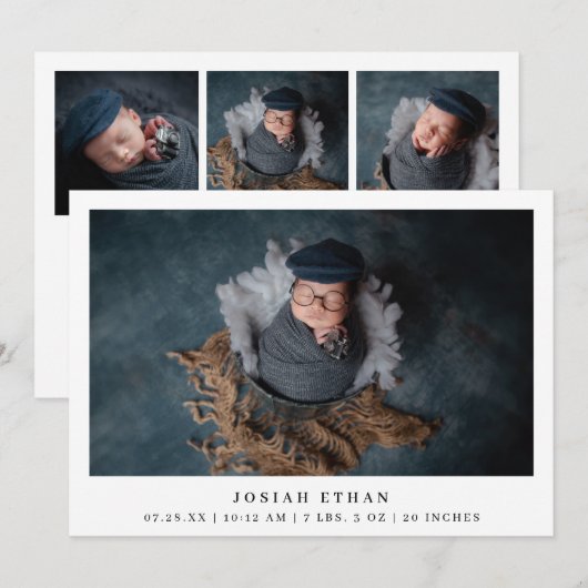 Moderne foto Collage Simple Newborn Birth Aankondiging (Voorkant / Achterkant)