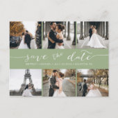 Moderne Foto Collage sparen de Datum Groen Aankondigingskaart (Voorkant)