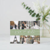 Moderne Foto Collage sparen de Datum Groen Aankondigingskaart (Staand voorkant)